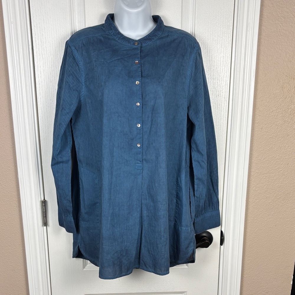 NIC+ZOE Women's Blue Long Sleeve Pockets Button-Down Tunic Top‎ Size M NWT